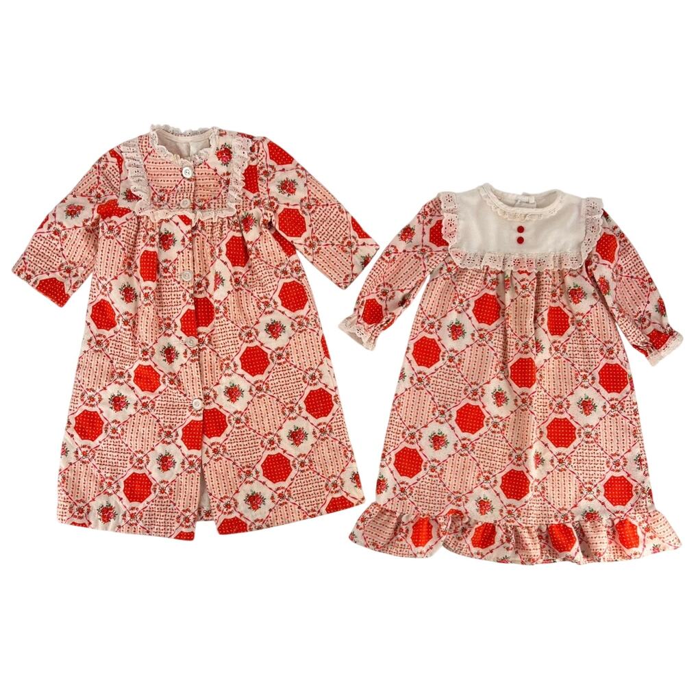 60s Atkins Flannel Nightgown Robe Set 1960s Vintage Little Girls Cottagecore